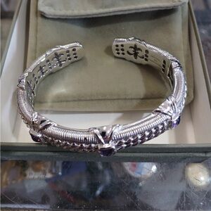 Judith Ripka Sterling Silver Cuff Bracelet Amethyst Hinged 50 grams unused